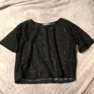 Black lace cropped t-shirt